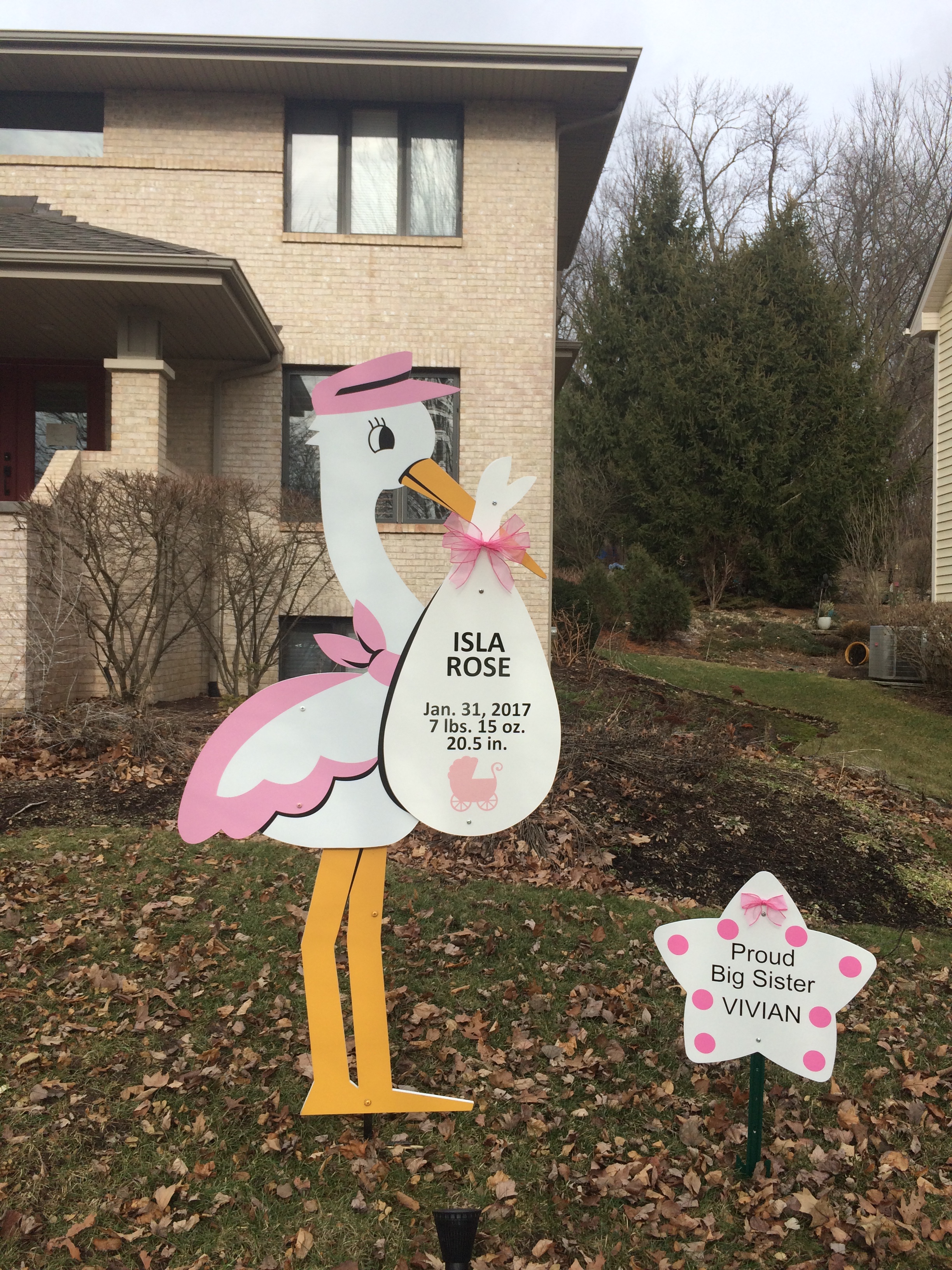 Isla Rose stork sign